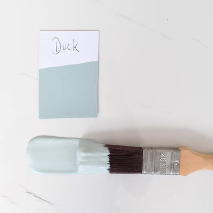 colour swatch and paintbrush dipped in  Blake & Taylor Duck Chalk Furniture Paint