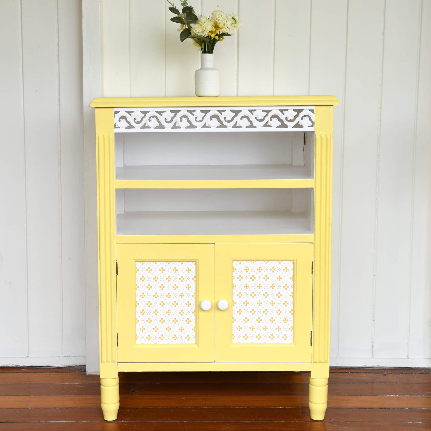 Vintage cupboard painted with Blake & Taylor Simply Yellow Chalk Furniture Paint