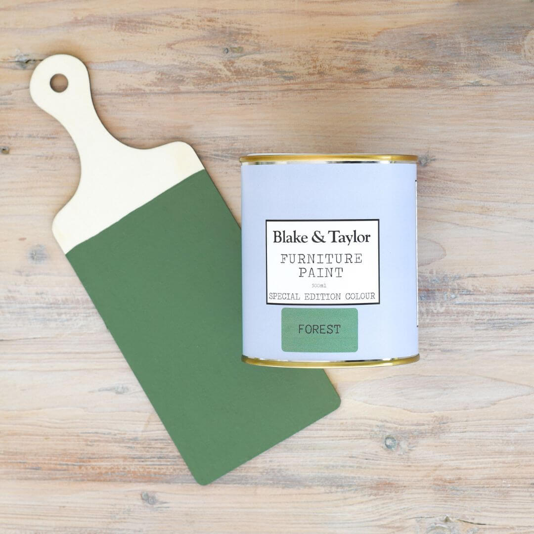500ml tin and colour swatch of Blake & Taylor Forest Chalk Furniture Paint