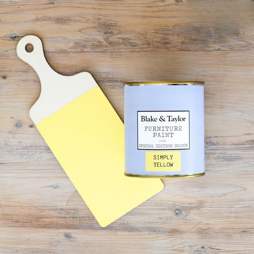 500ml tin and colour swatch of Blake & Taylor Simply Yellow Chalk Furniture Paint