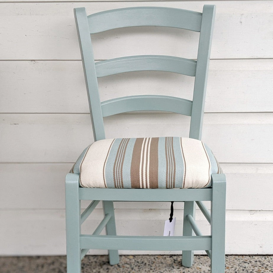 timber char with stripe fabric painted in Blake & Taylor Duck Chalk Furniture Paint