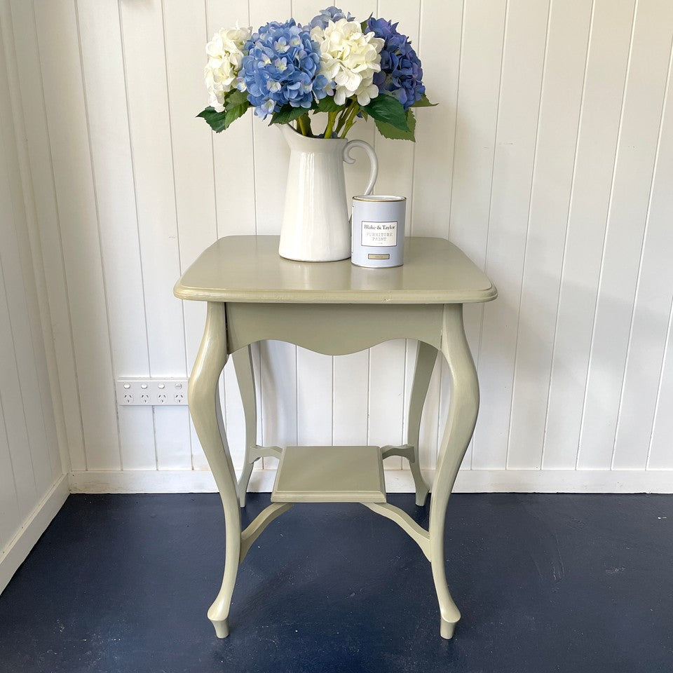 Vintage table painted with Blake & Taylor Sage Chalk Furniture Paint