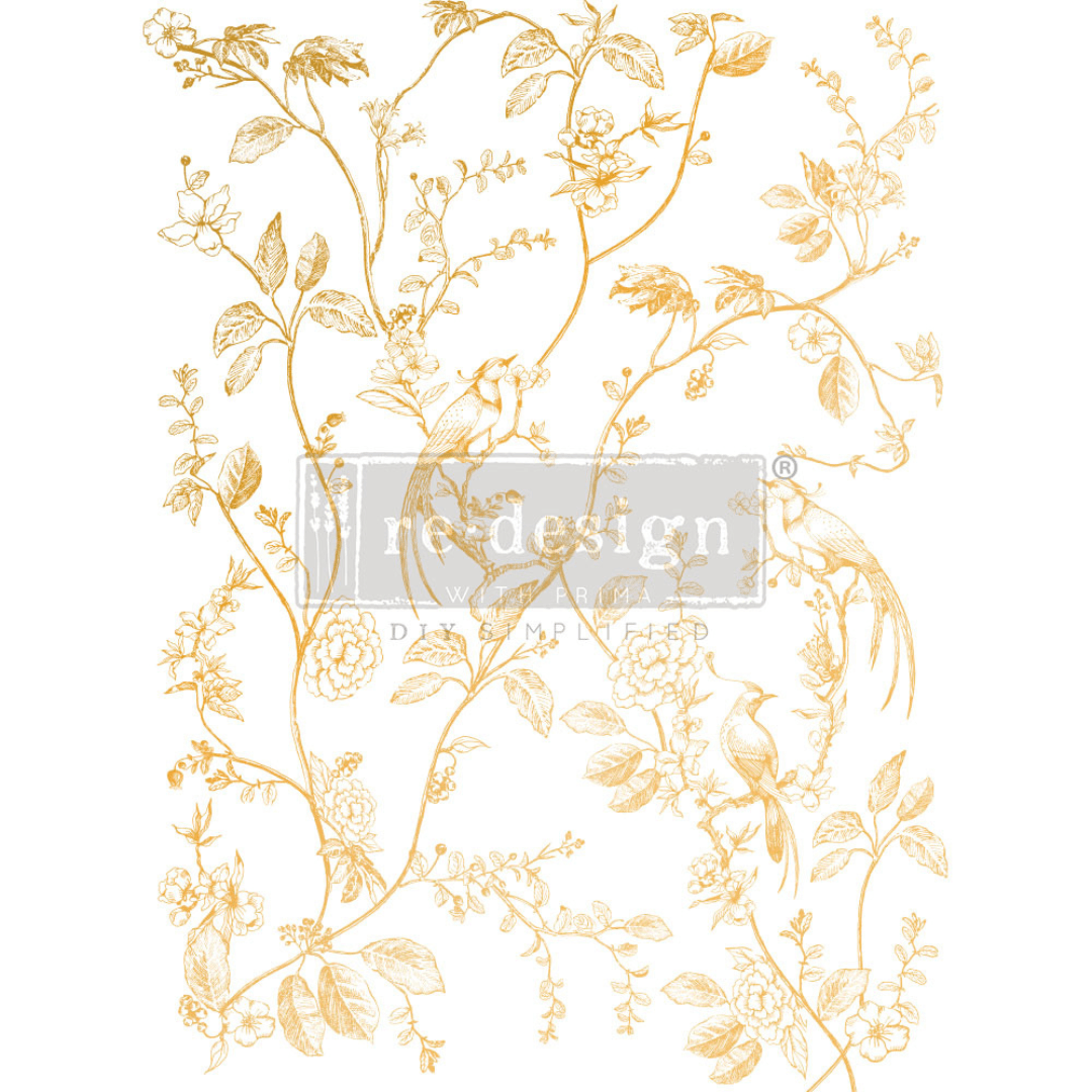 Gold bird and floral furniture transfer
