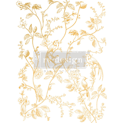 Gold bird and floral furniture transfer