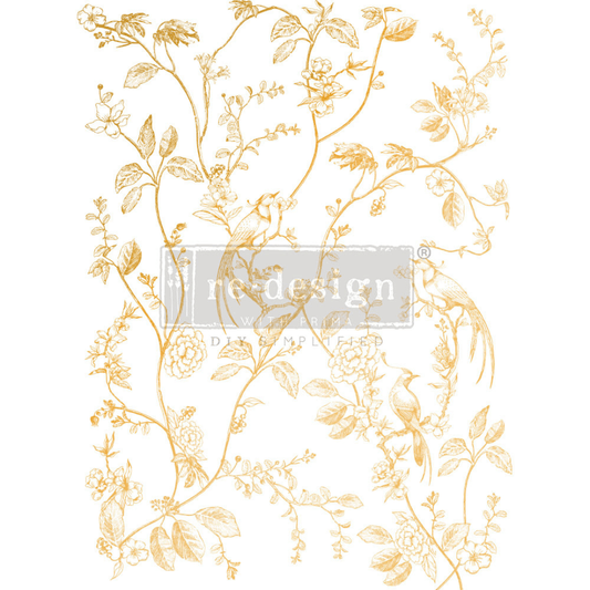 Gold bird and floral furniture transfer