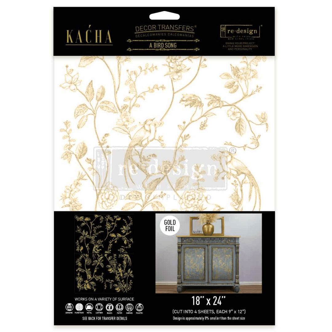 Gold bird and floral furniture transfer