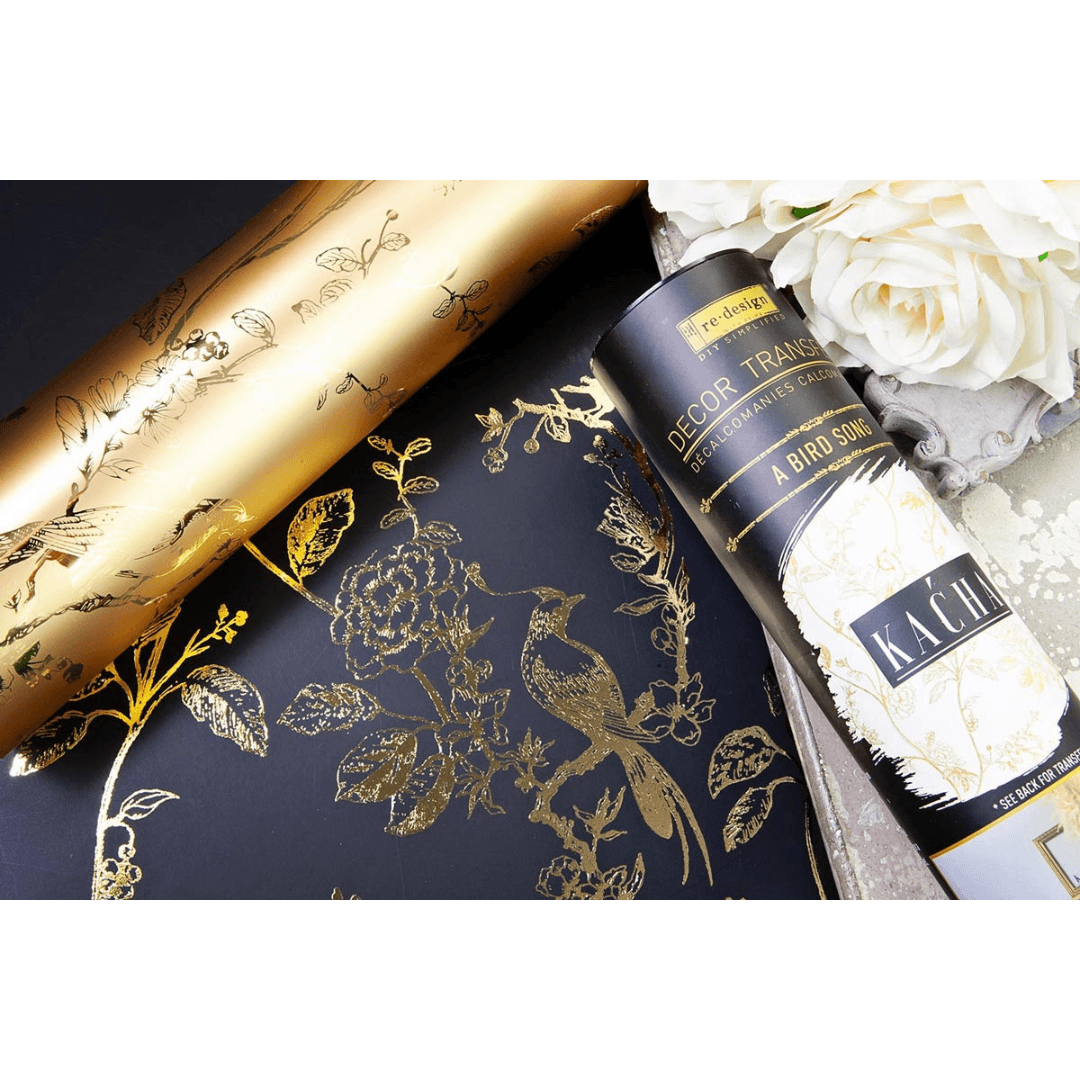  Gold bird and floral furniture transfer