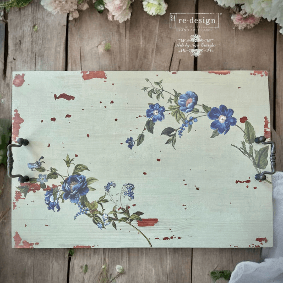 Middy 'Blue Nest Blooms' furniture transfer featuring navy blue flowers 
