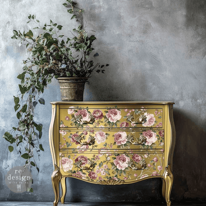 set of gold drawers with Furniture Transfer with roses