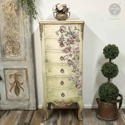 set of gold drawers with Furniture Transfer with roses