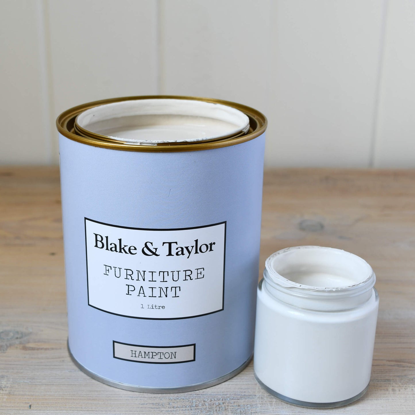 1 litre tin and 120ml pot of Blake & Taylor Hampton Chalk Furniture Paint