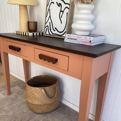 console table with a dark wood top painted Blake & Taylor Furniture Paint colour Folklore.  