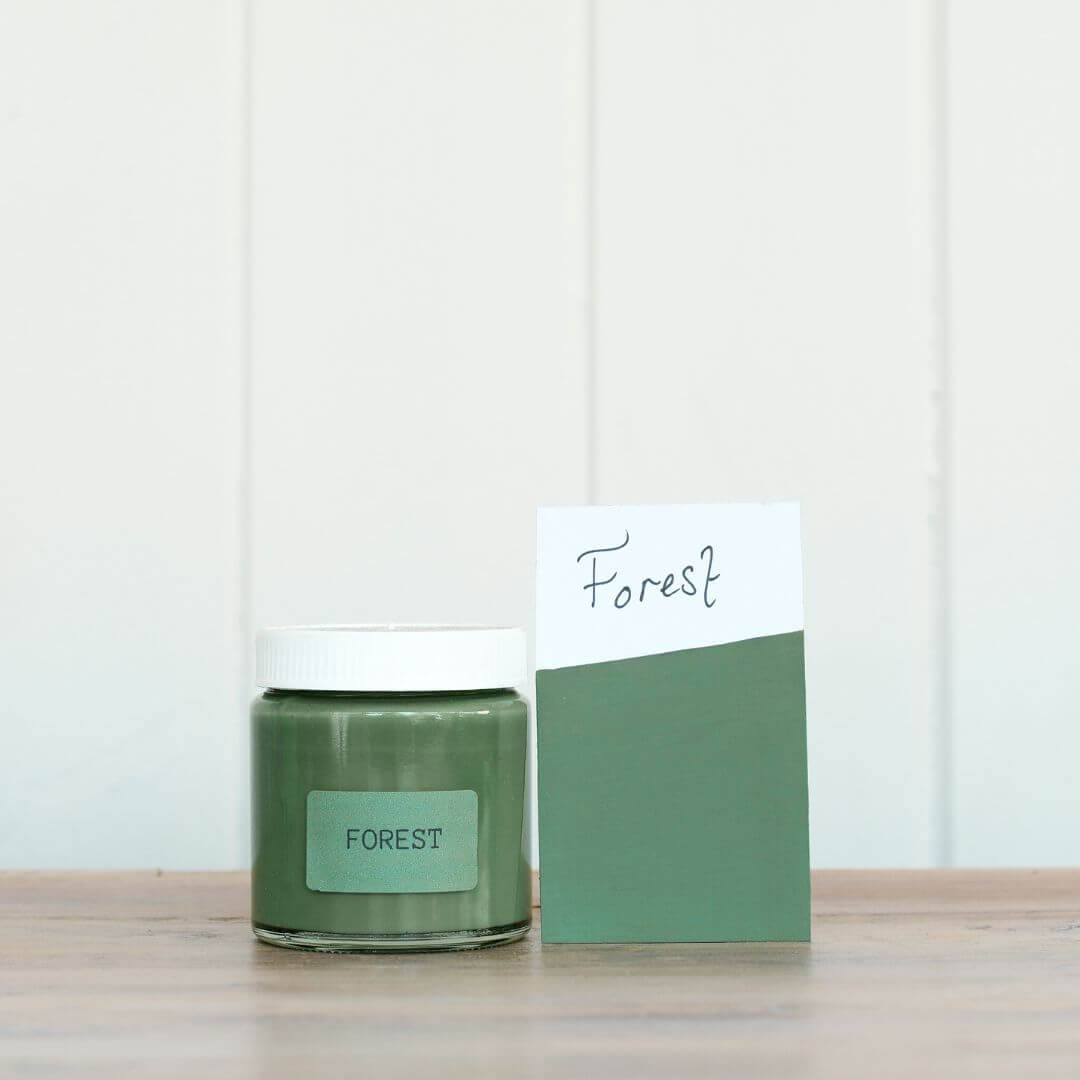 120ml pot and colour swatch of Blake & Taylor Forest Chalk Furniture Paint