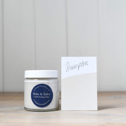 150ml pot and colour swatch of Blake & Taylor Hampton Chalk Furniture Paint