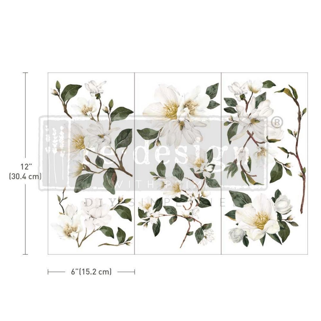 Small White Magnolia furniture transfer set featuring 3 sheets of white flowers