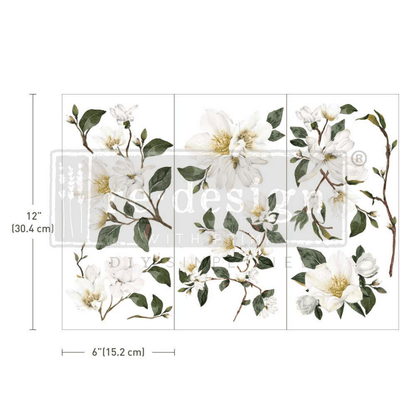 Small White Magnolia furniture transfer set featuring 3 sheets of white flowers