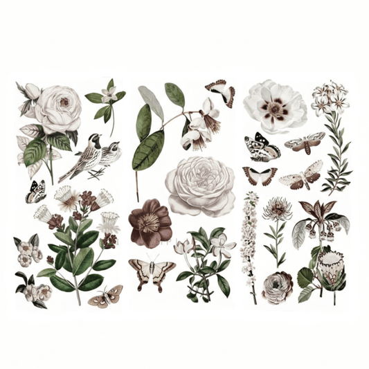 Small 'Secret Garden' furniture transfer featuring birds, butterflies, and cream roses