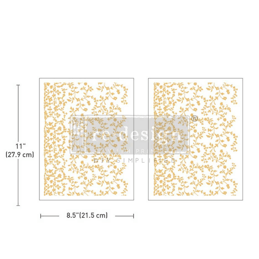 Metallic gold foil 'Vineyard Elegance' transfer with vine patterns.