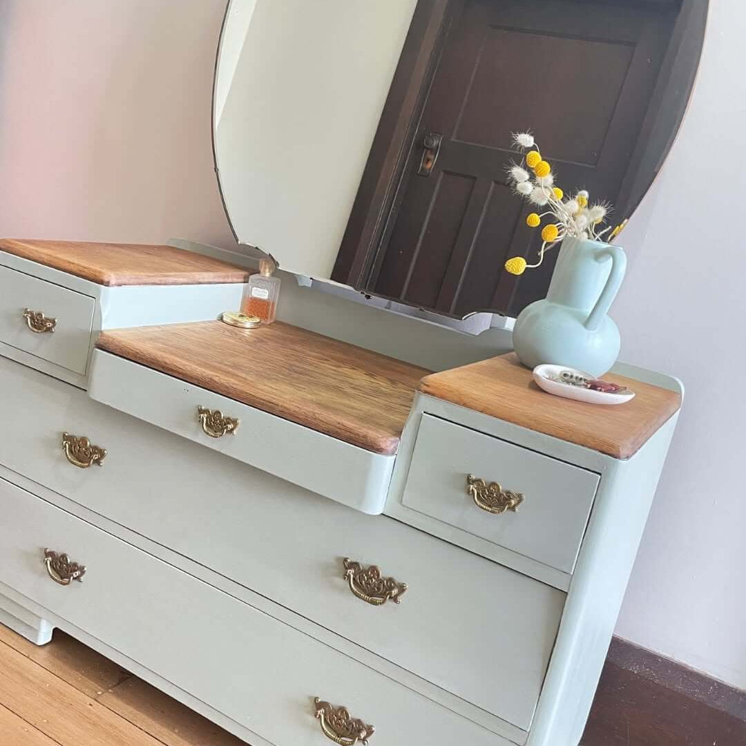 Vintage dresser painted with Blake & Taylor Paint, colour Willow