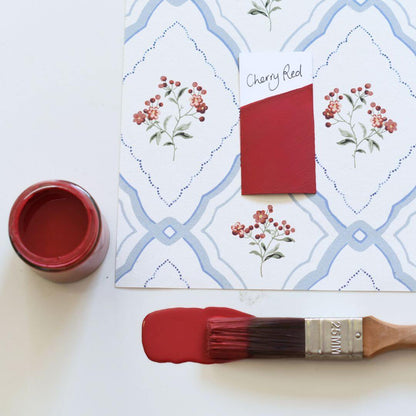 Blue & White pattern fabric with Blake & Taylor Chalk Paint Cherry Red