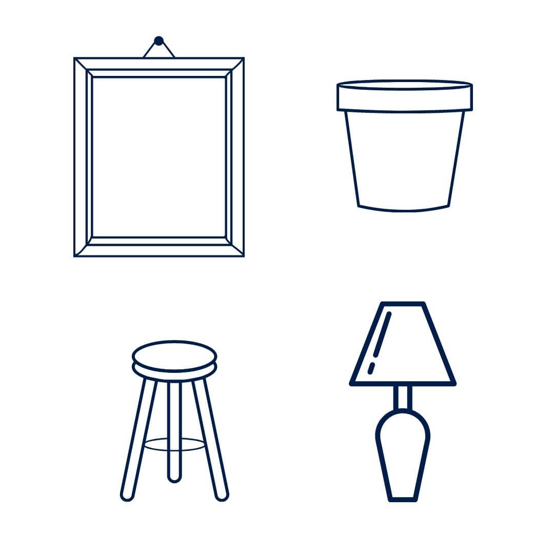 infographic showing which pieces of furniture can be painted using  120ml of Blake & Taylor Chalk Furniture Paint 
