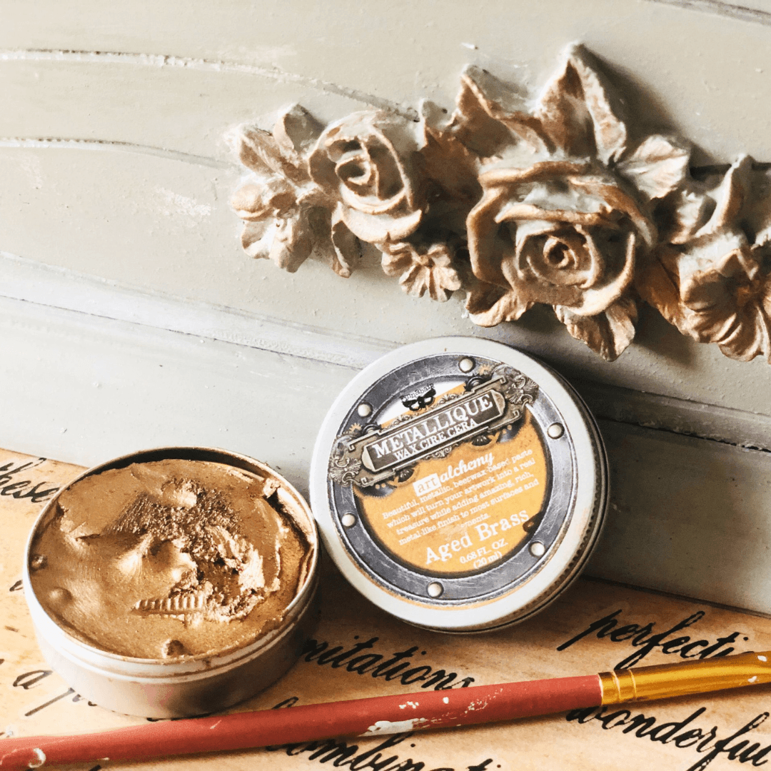 Decorative rose detail with aged brass wax finish