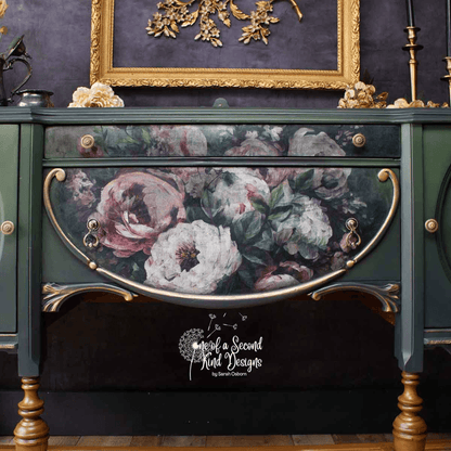 dark green cabinet with Decoupage paper with bouquet of roses