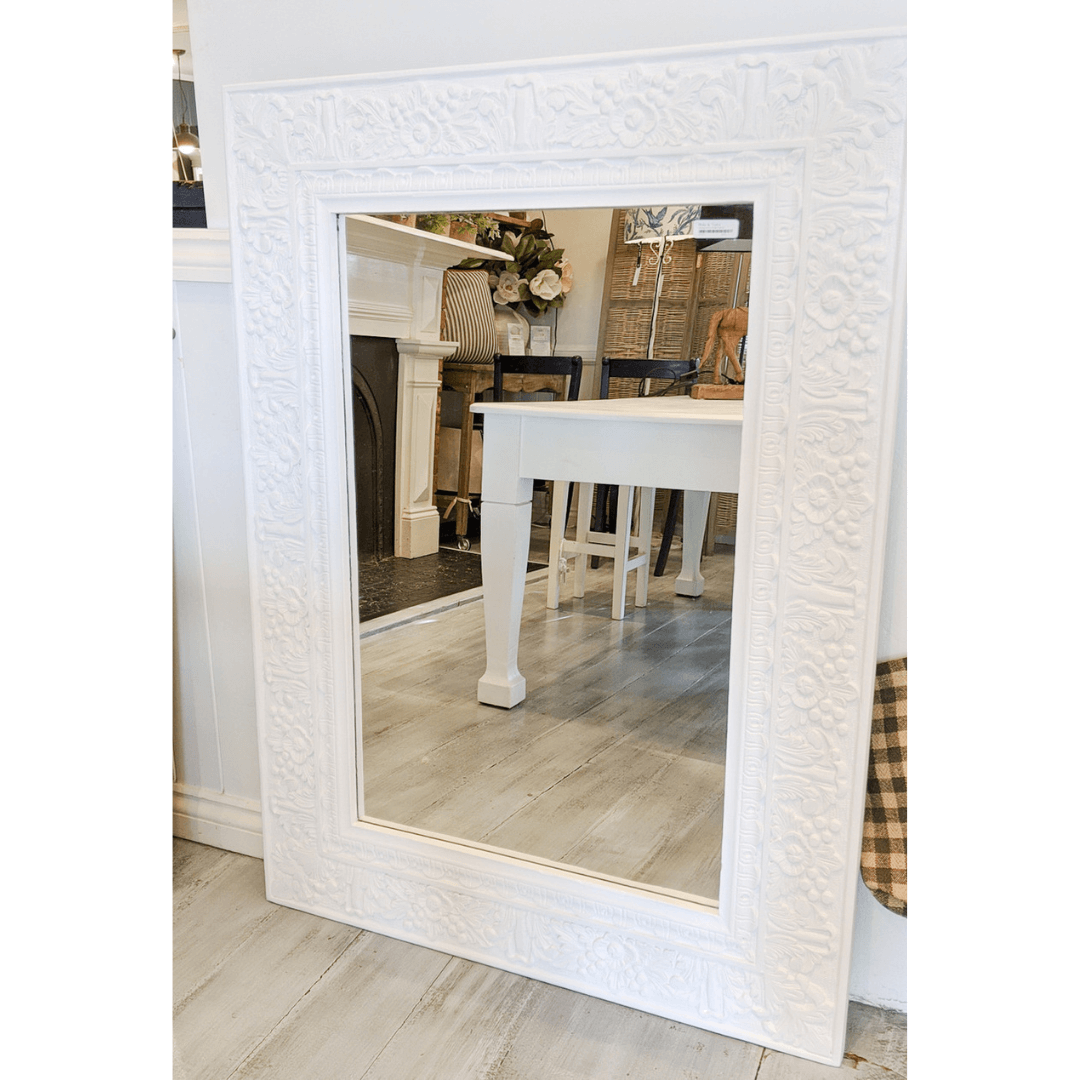 Carved timber mirror painted New White using Blake & Taylor Chalk Furniture Paint