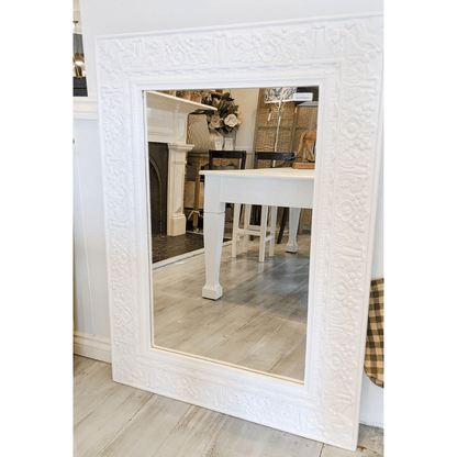 Carved timber mirror painted New White using Blake & Taylor Chalk Furniture Paint