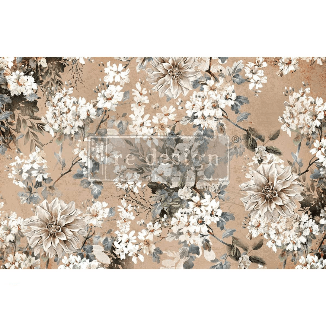 Decoupage paper with cream and beige floral pattern