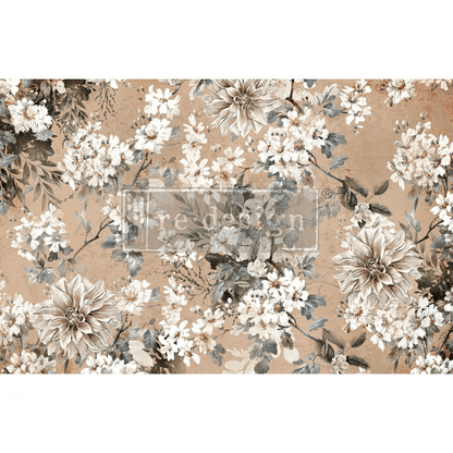 Decoupage paper with cream and beige floral pattern