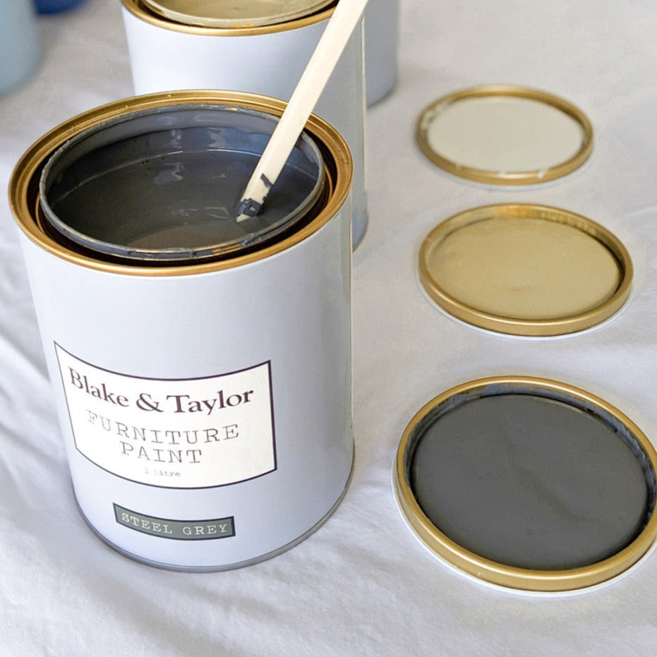 Blake & Taylor Chalk Furniture Paint 1 litre tins in colours Sage, Steel Grey and Dove 