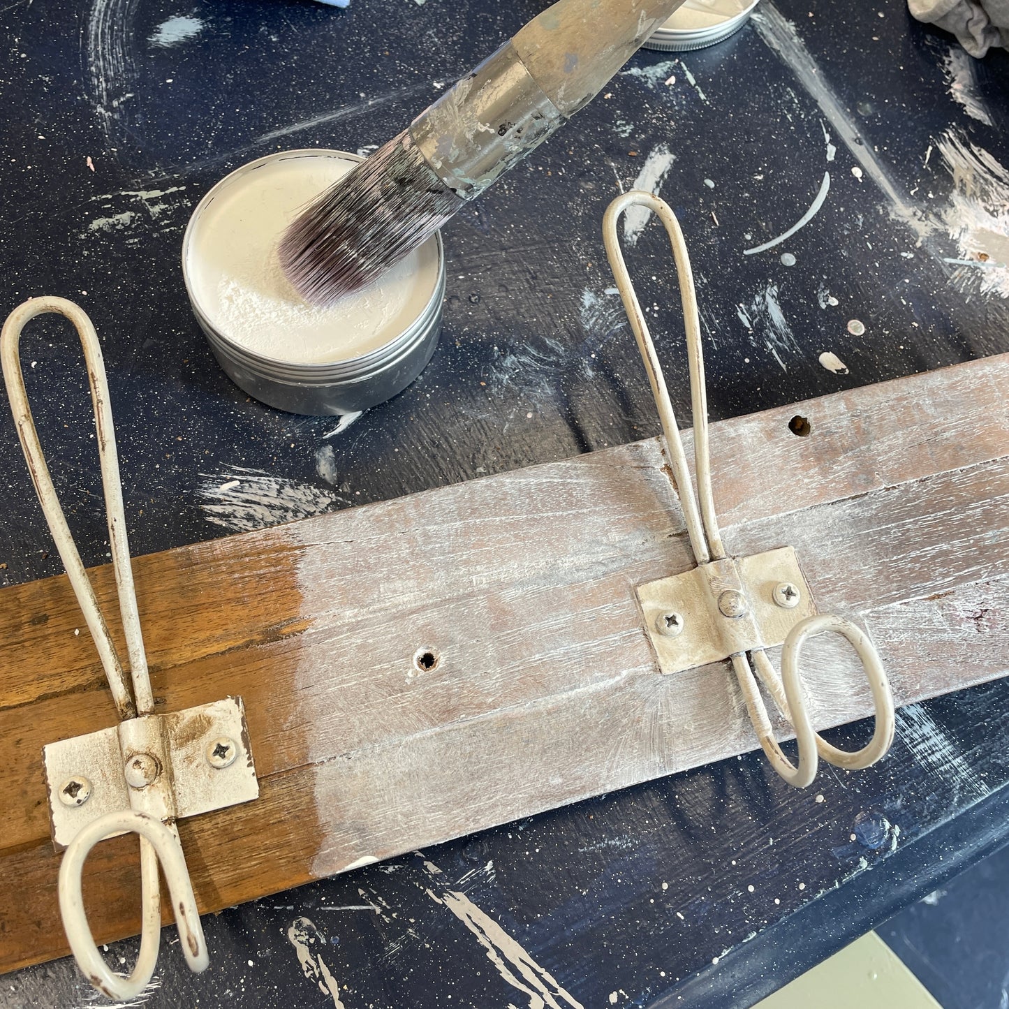 Timber coat rack waxed with Blake & Taylor white waxBlake & Taylor Chalk Furniture Paint