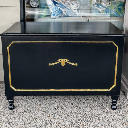 Timber chest painted Black and gold using Blake & Taylor Chalk Furniture Paint