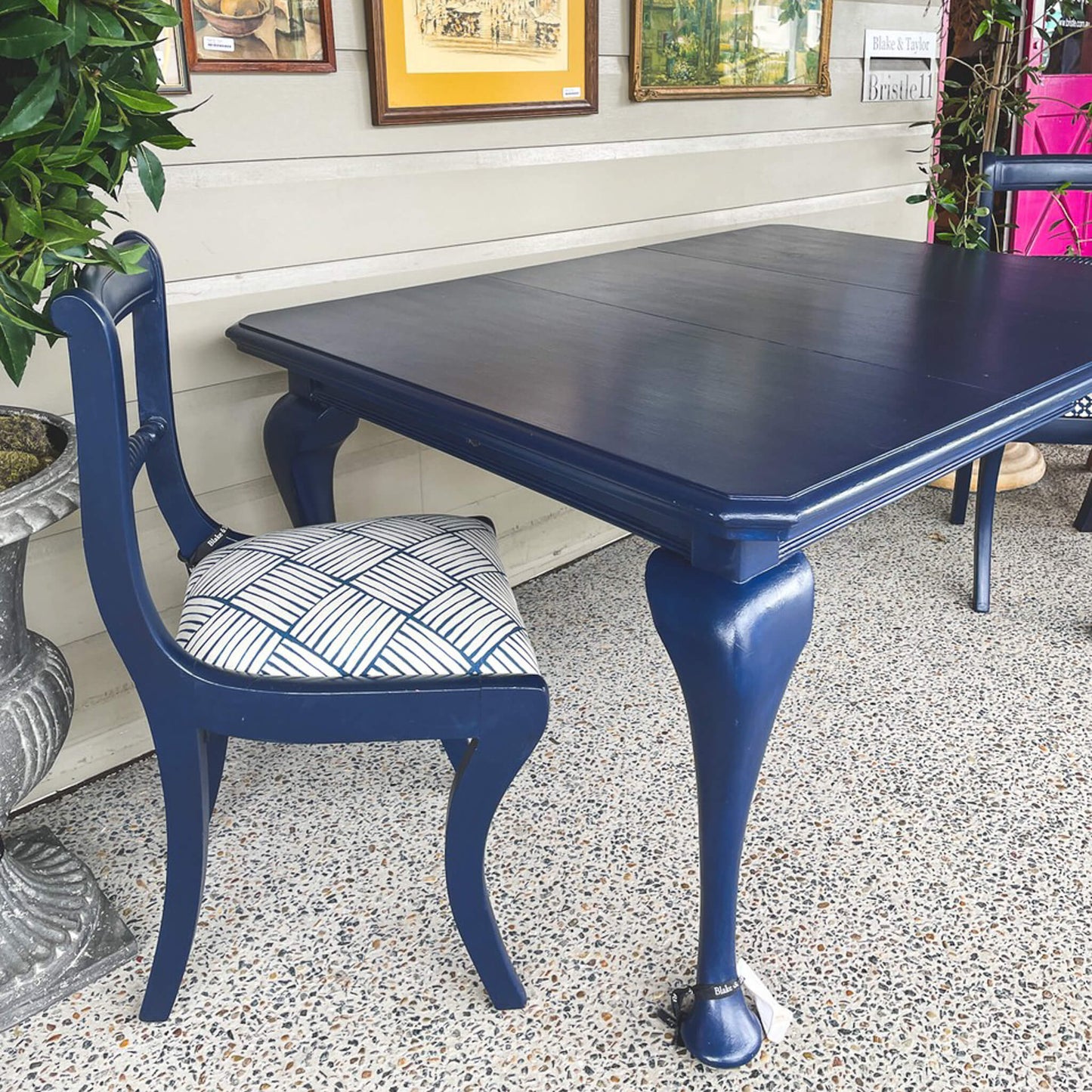 Vintage table and chairs painted with Blake & Taylor Ink Navy Chalk Furniture Paint