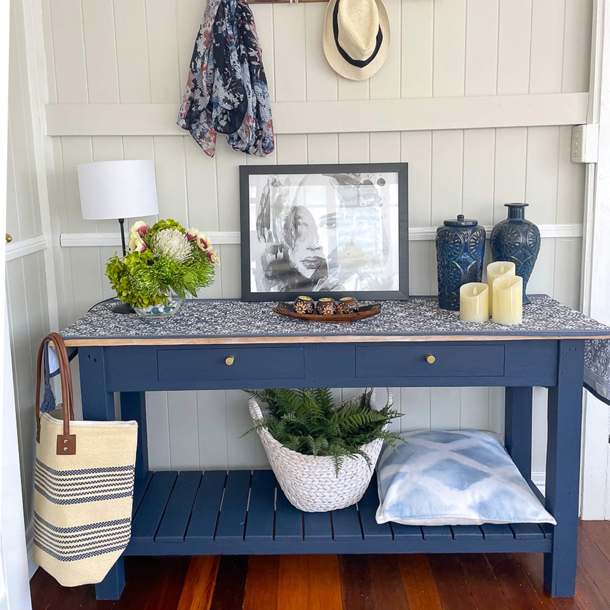 Timber console painted with  Blake & Taylor Ink Navy Chalk Furniture Paint